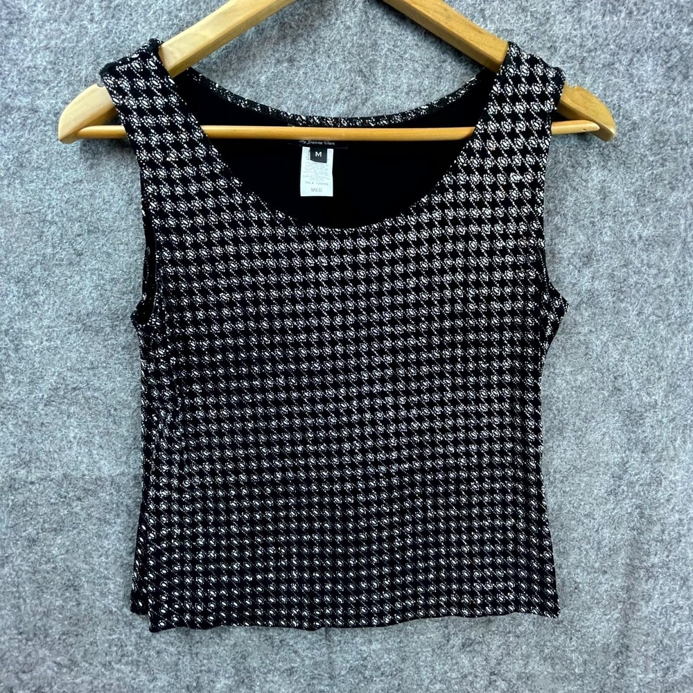 Xscape Blouse Top Womens M Black Silver Metallic Sparkle NYE Retro Glam Rock